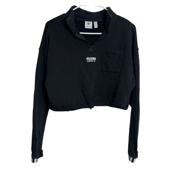 Adidas Black Half Zip Cropped Pullover Sweatshirt - Picture 1 of 4
